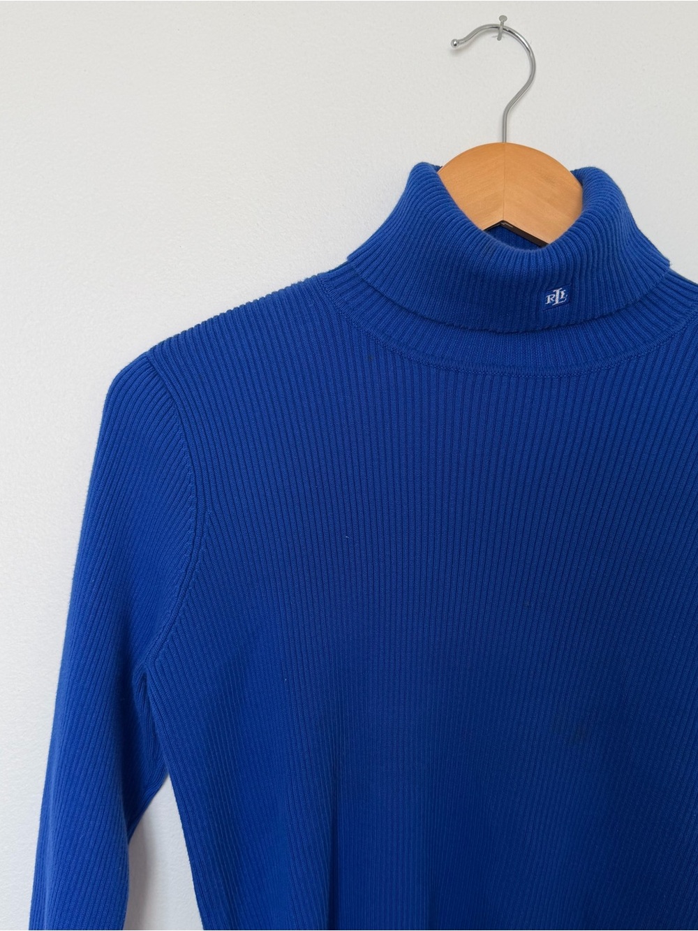 Ralph Lauren Royal Blue Ribbed Knit Turtleneck Sweater